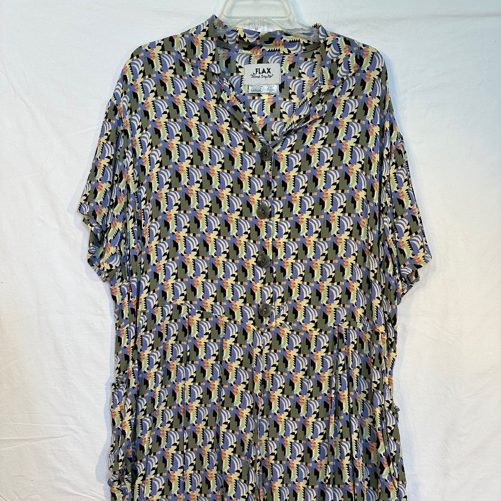 FLAX  by Jeanne Englehart Geometric Short Sleeve Jumpsuit  Large